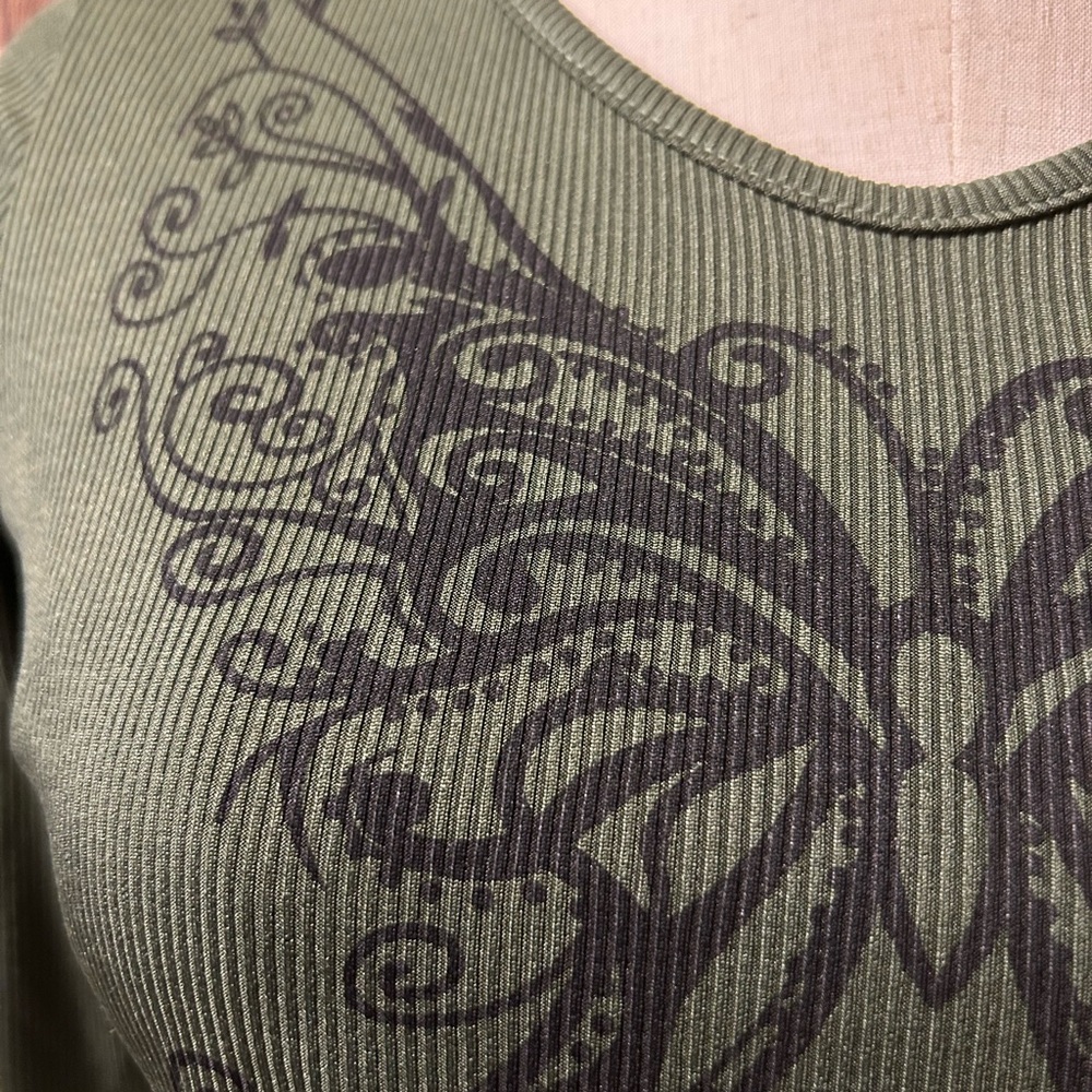 Olive Green Top with Intricate Design